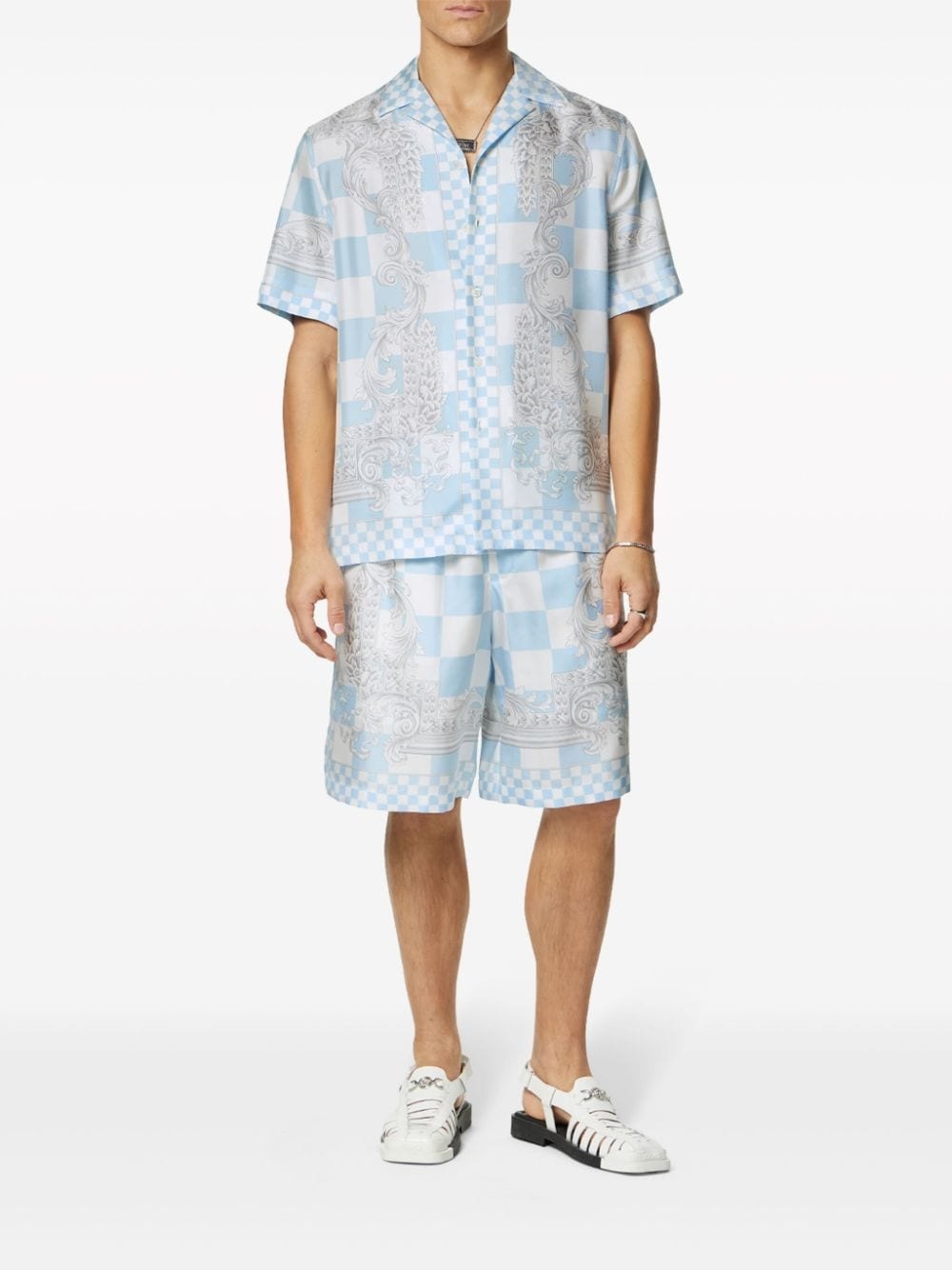 Barocco-print silk shorts - 2