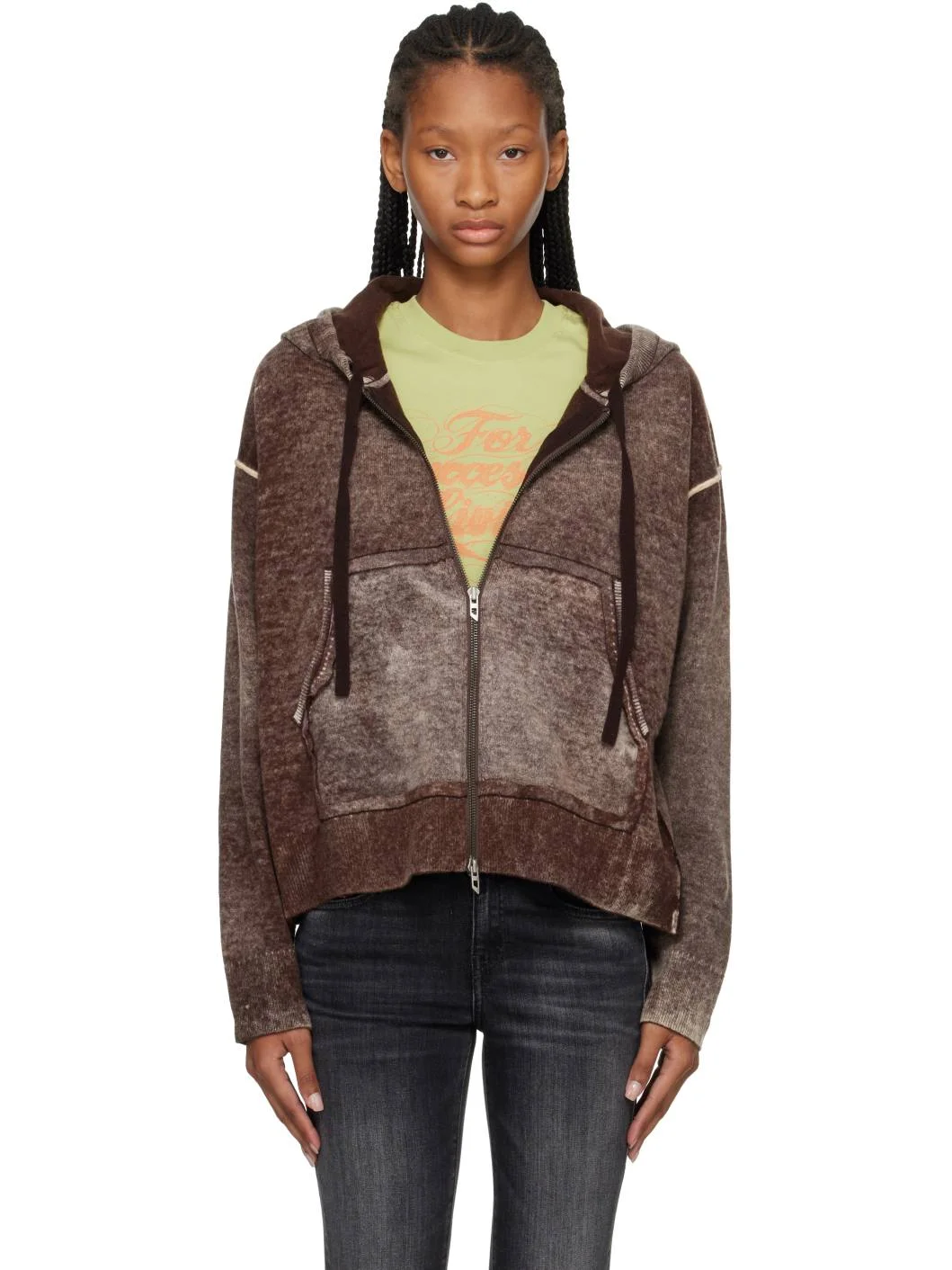 Brown Wool Reverse-Print Hoodie - 1