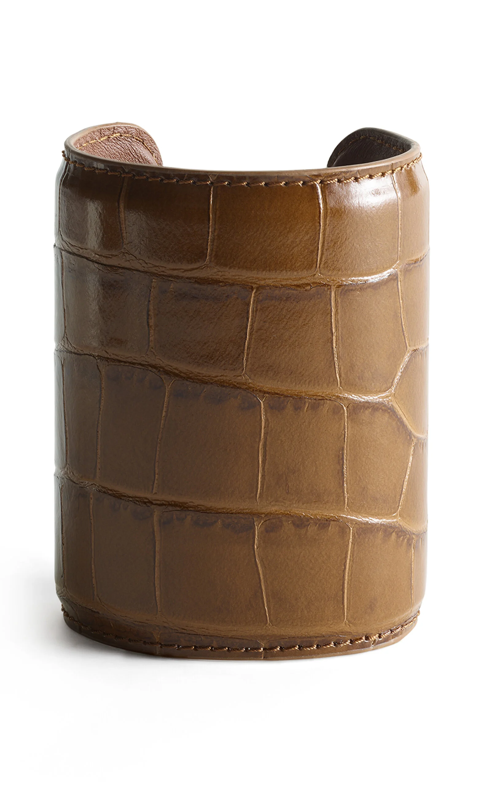 Long Croc-Embossed Leather Cuff brown - 1