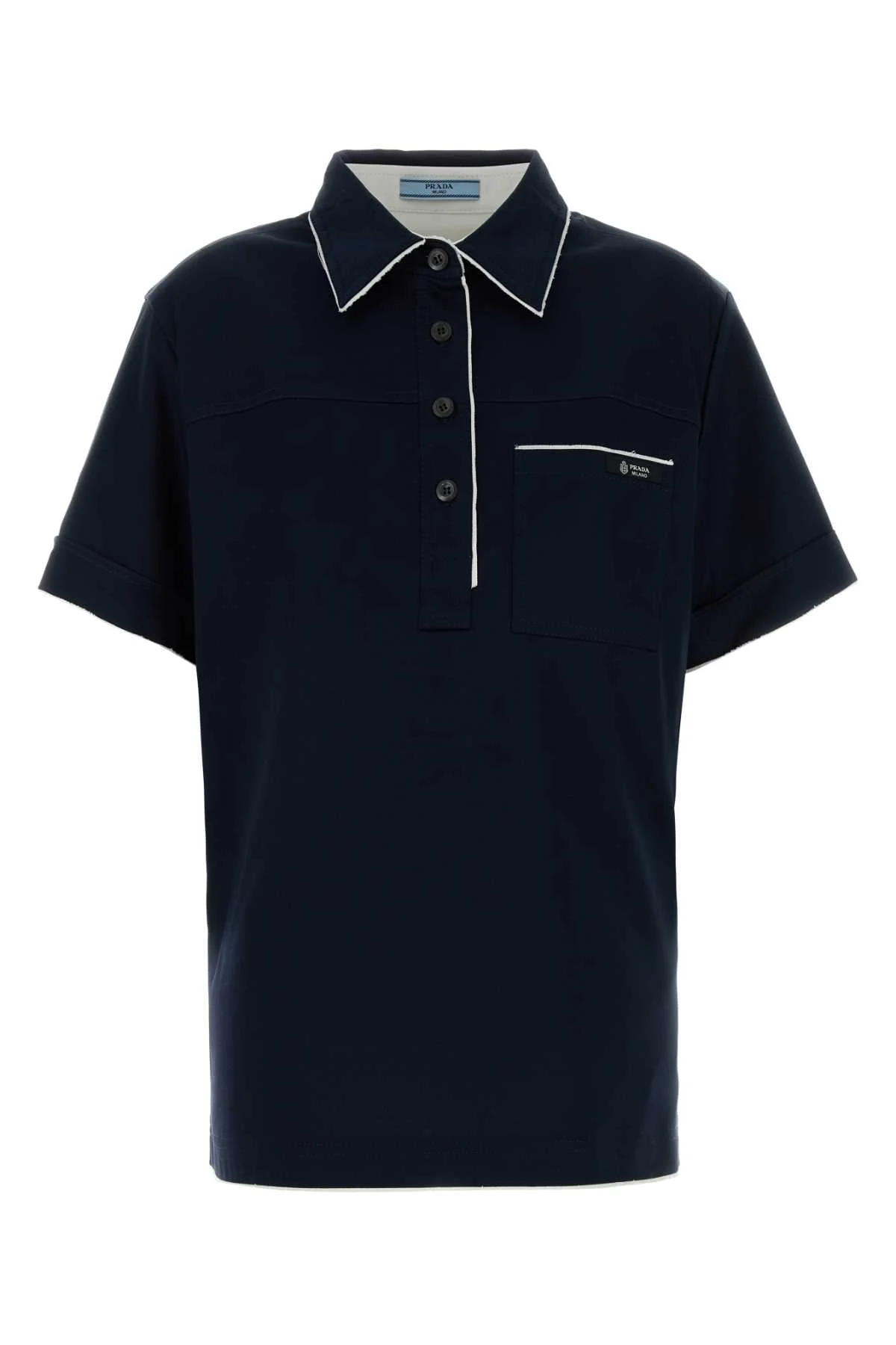 Prada Women Navy Blue Cotton Polo Shirt - 1