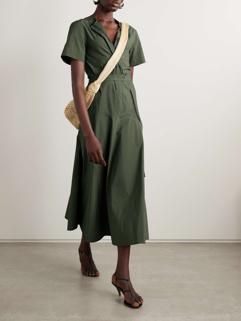 Proenza Schouler Elizabeth belted cotton-blend midi dress Army green outlook