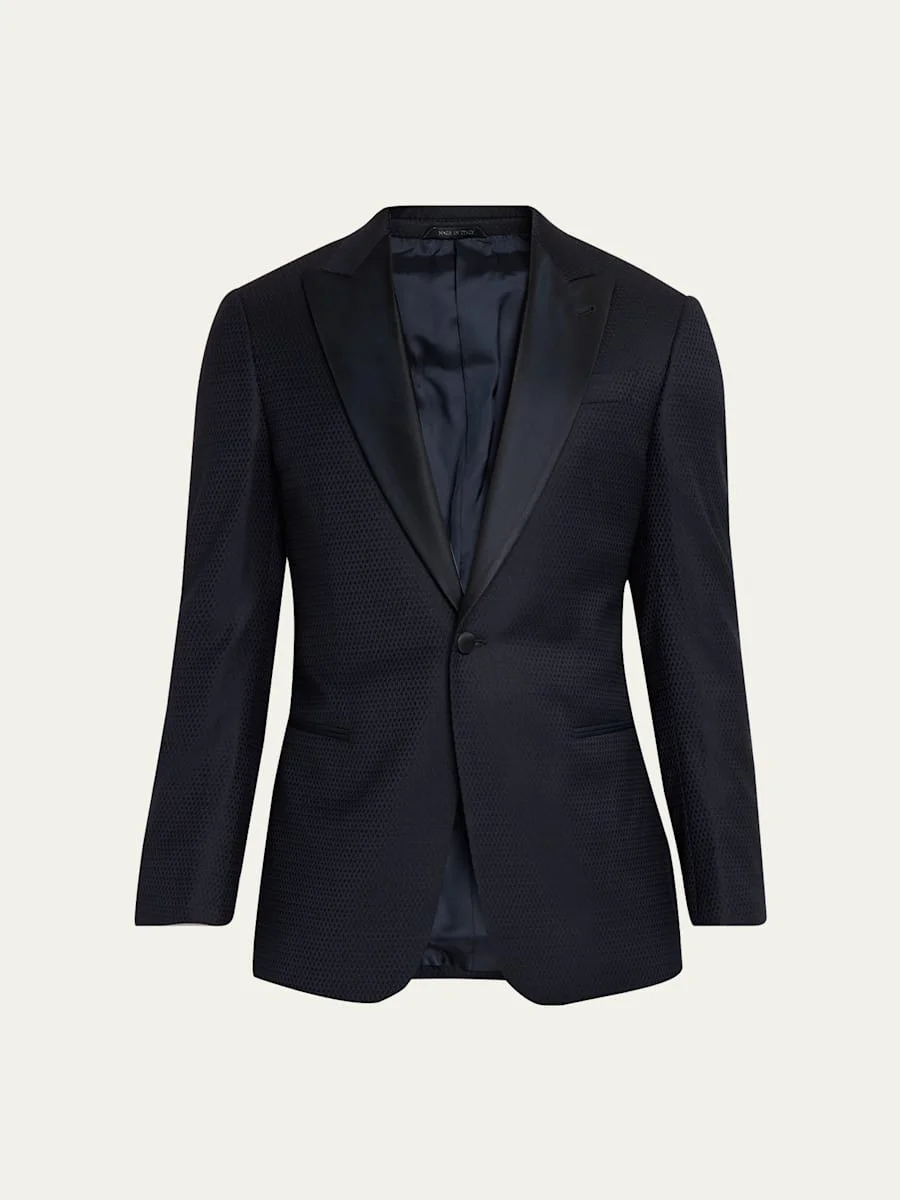 Men's Soft Jacquard Satin-Trim Single-Breasted Blazer - 1