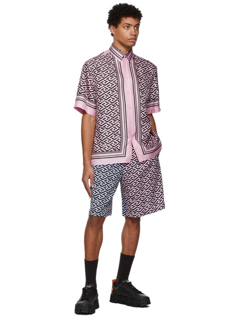 VERSACE Pink & Black Silk Signature Short Sleeve Shirt outlook