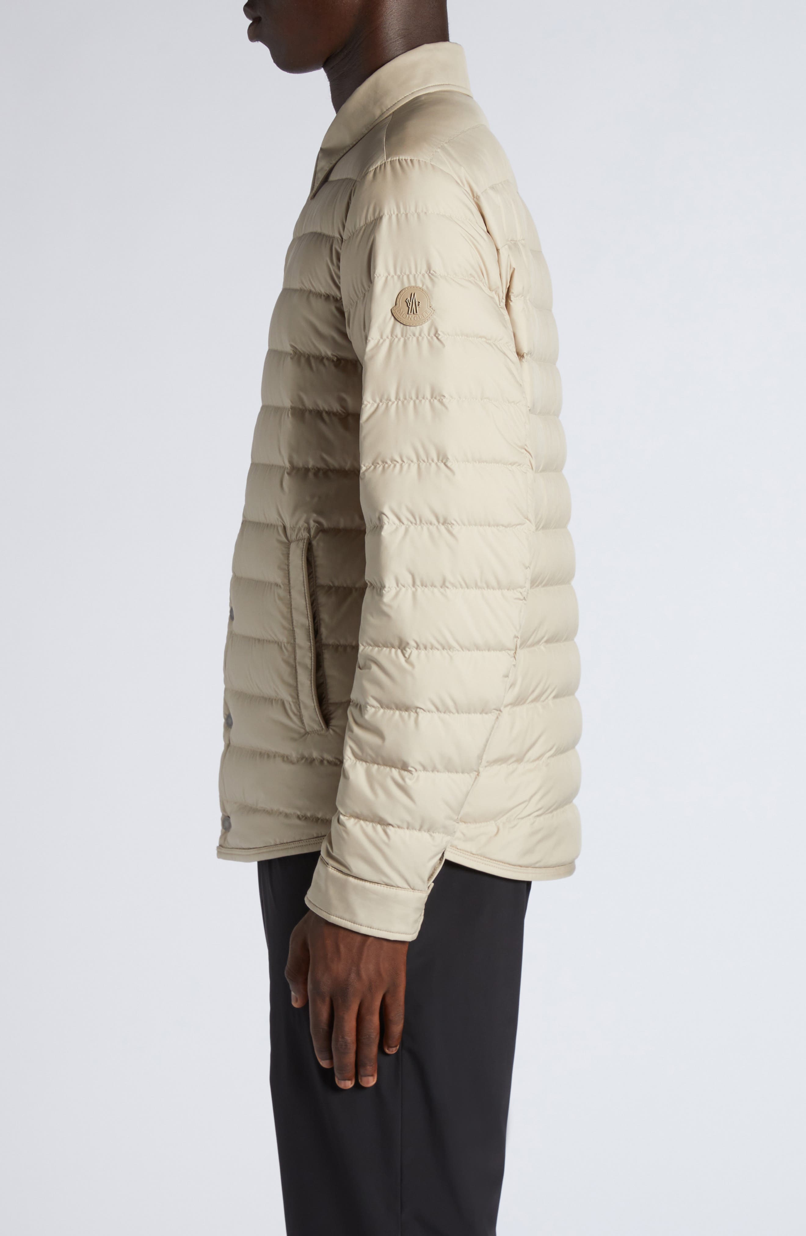 Moncler Bourdon Down Shirt Jacket in Pastel Beige at Nordstrom - 4