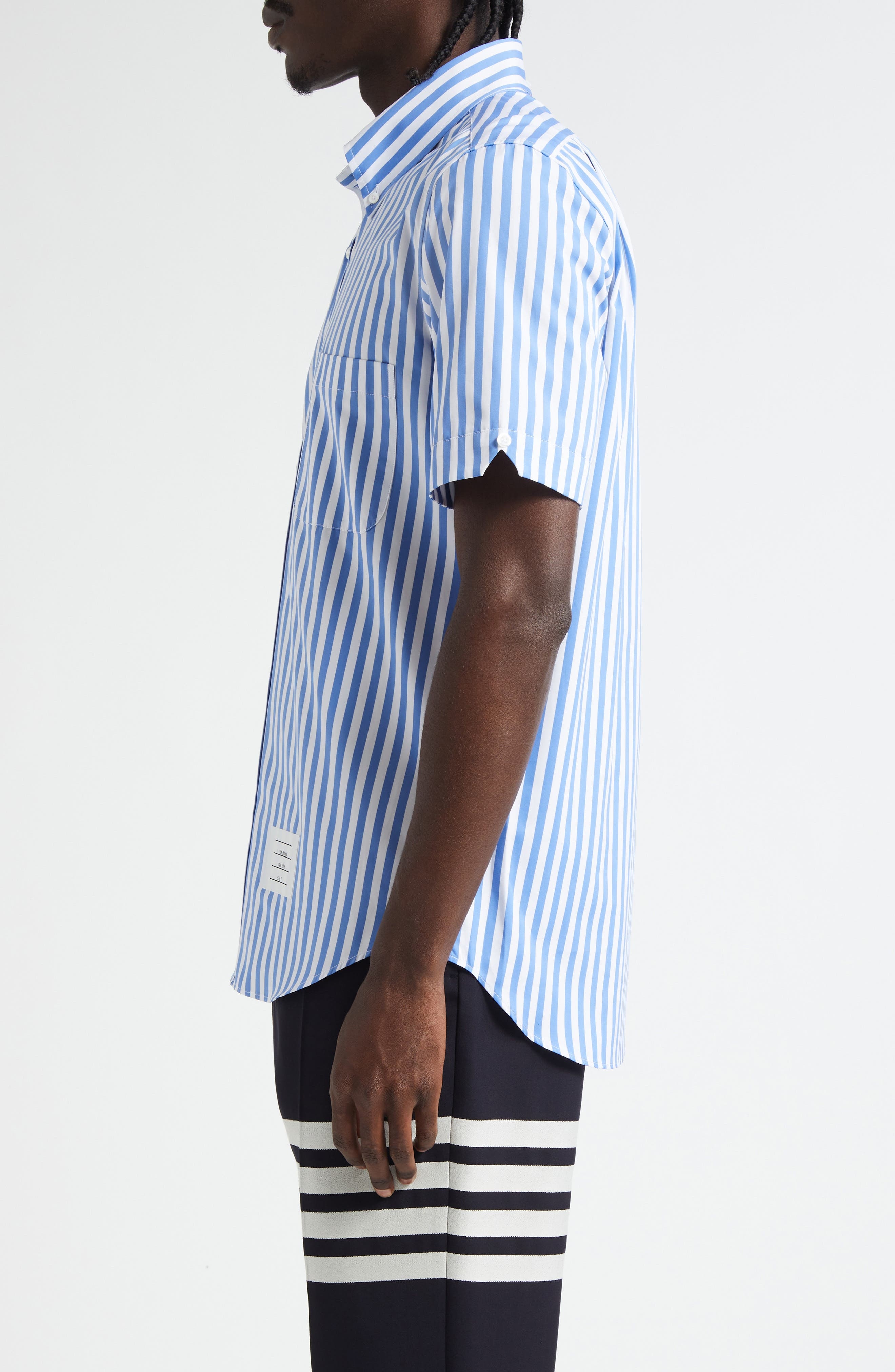 Thom Browne Straight Fit Stripe Button-Down Shirt in Medium Blue at Nordstrom - 4