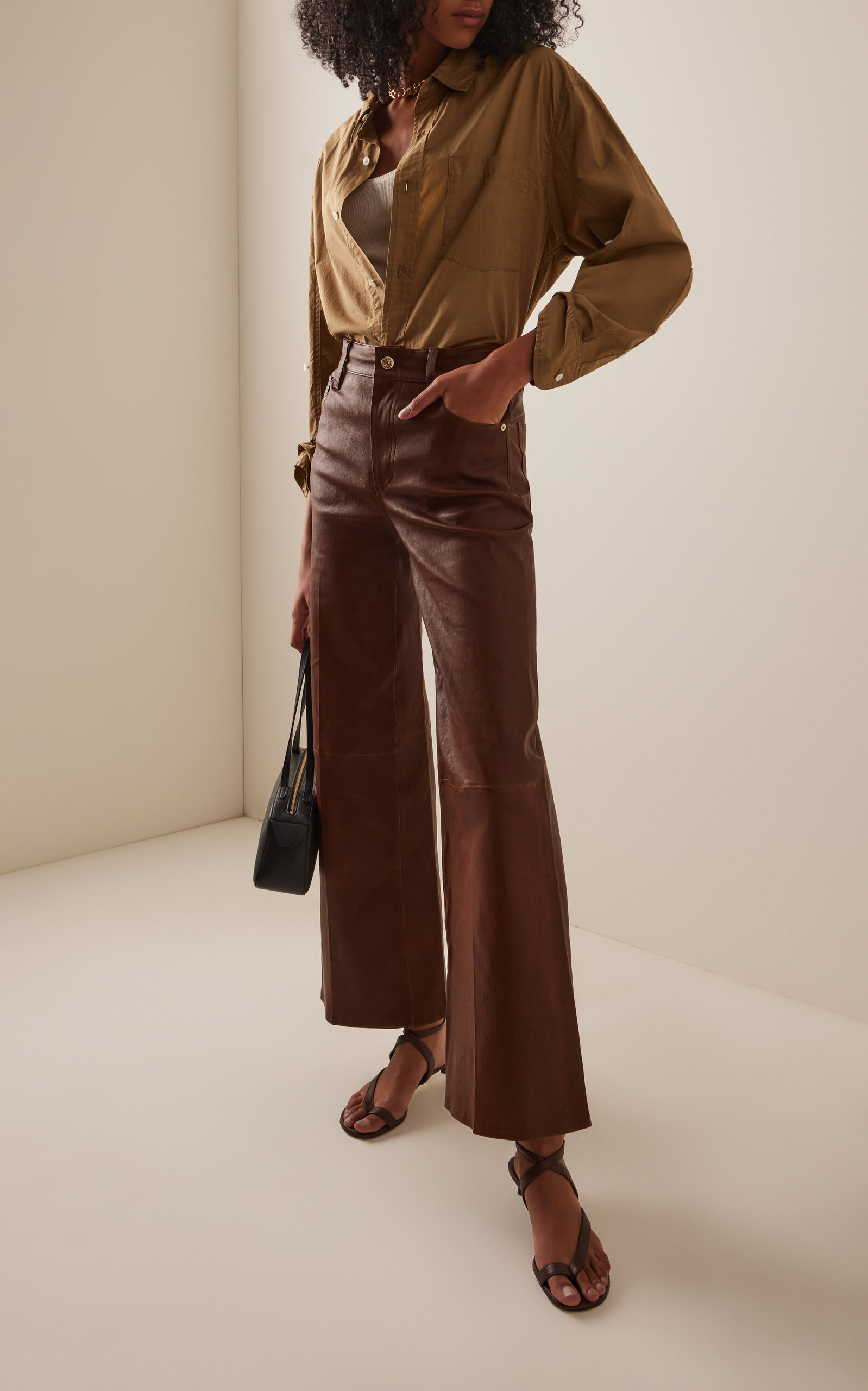 Le Slim Palazzo Leather Jeans brown - 2