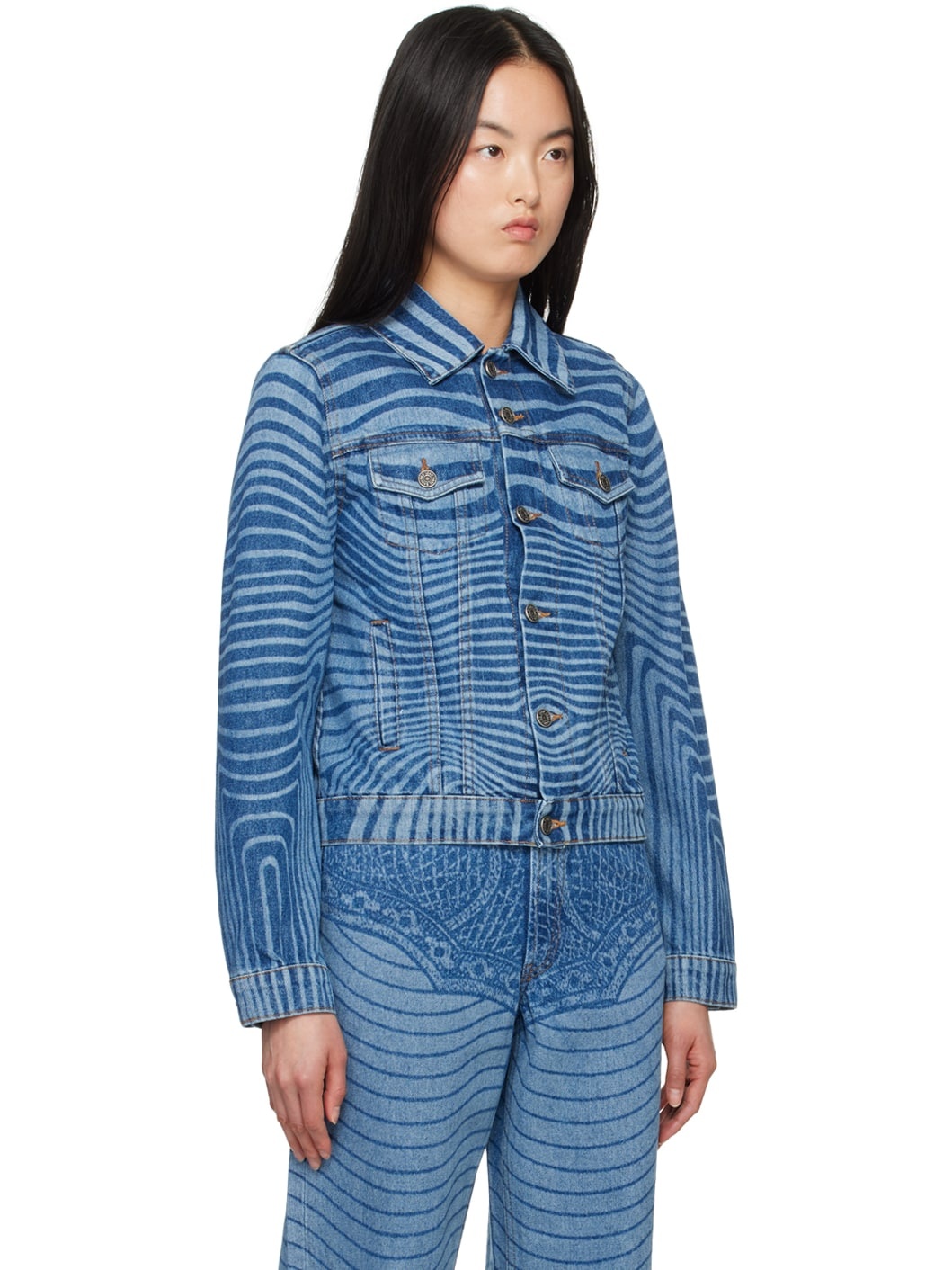 Blue Laser Printed Denim Jacket - 2