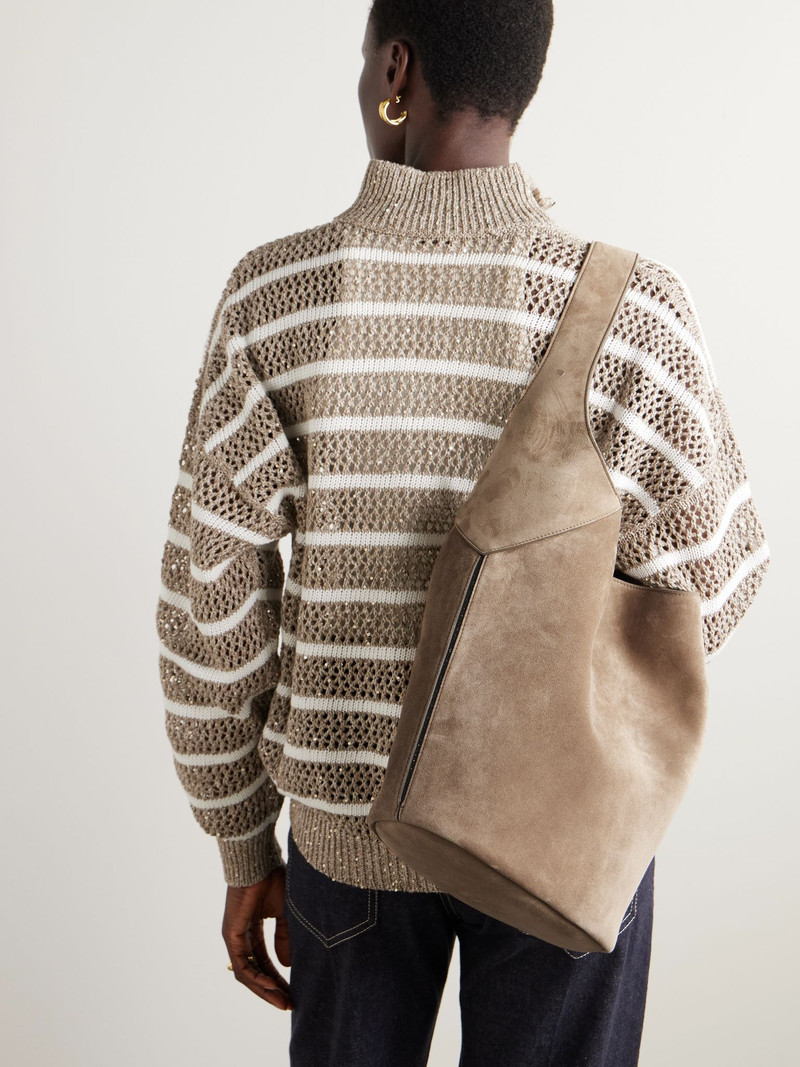 Brunello Cucinelli Suede shoulder bag Taupe outlook