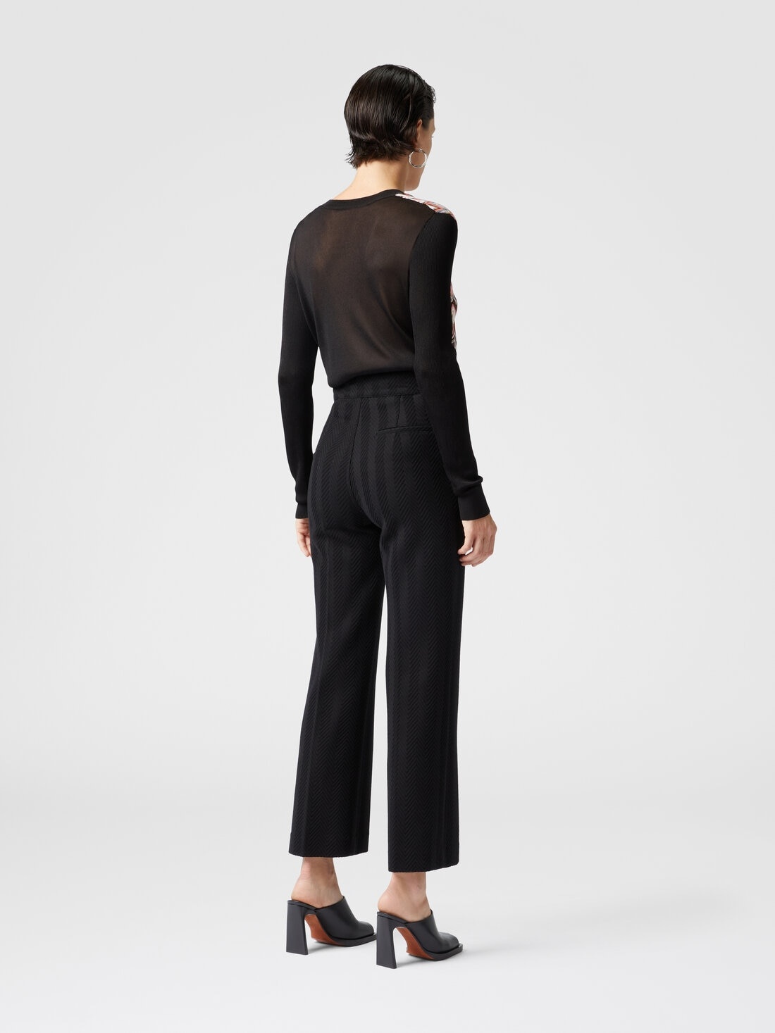 Classic trousers in cotton and zigzag viscose with cropped hem - 3