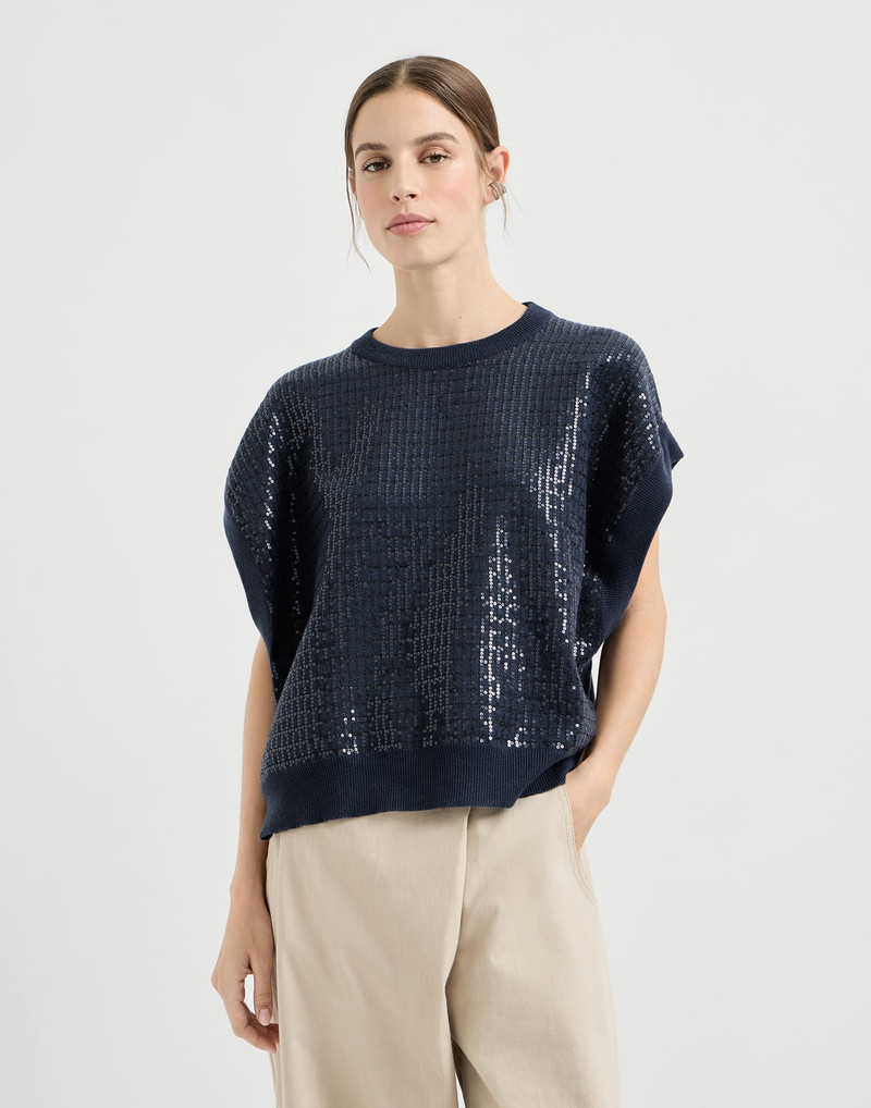 Virgin wool, cashmere and silk sweater with dazzling check embroidery 2