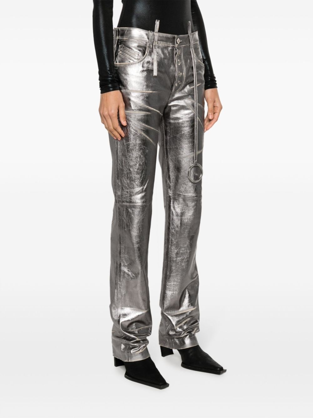 distressed straight-leg leather trousers - 3