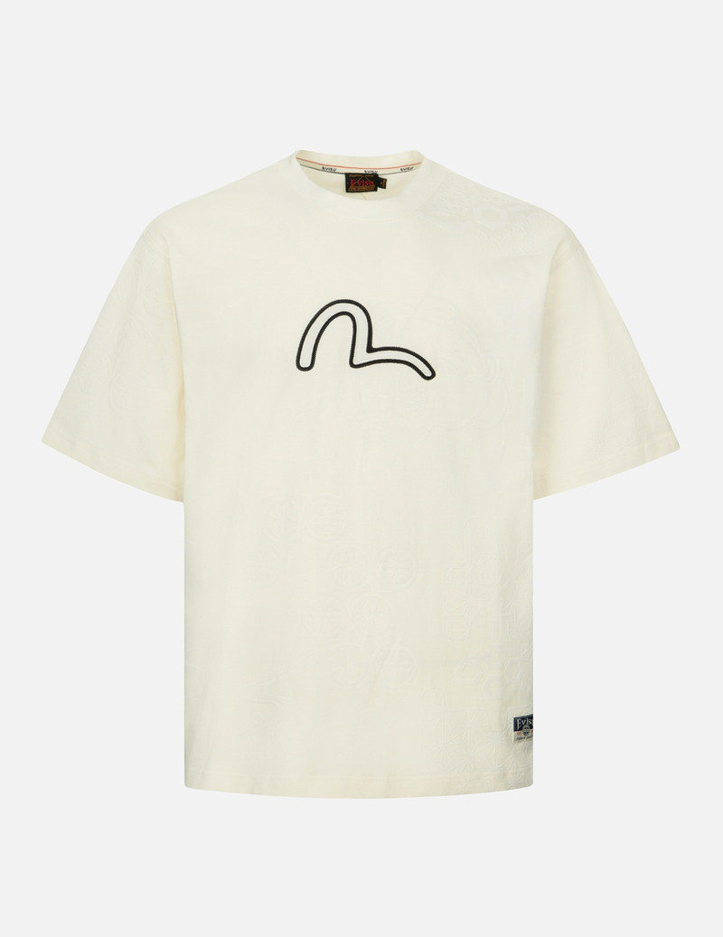 SEAGULL EMBROIDERY AND ALLOVER FLOCKING PATTERNS RELAX FIT T-SHIRT 1