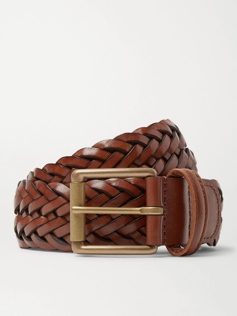 3.5cm Woven Leather Belt Brown 1