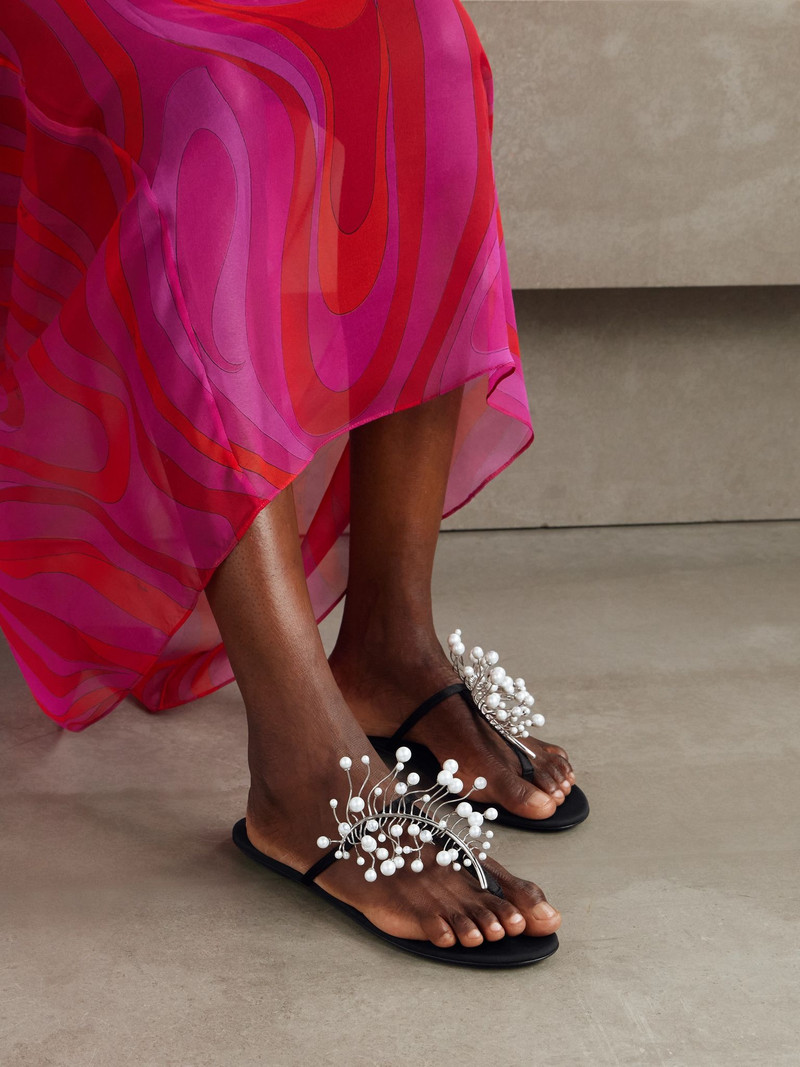 PUCCI Embellished satin flip flops Black outlook