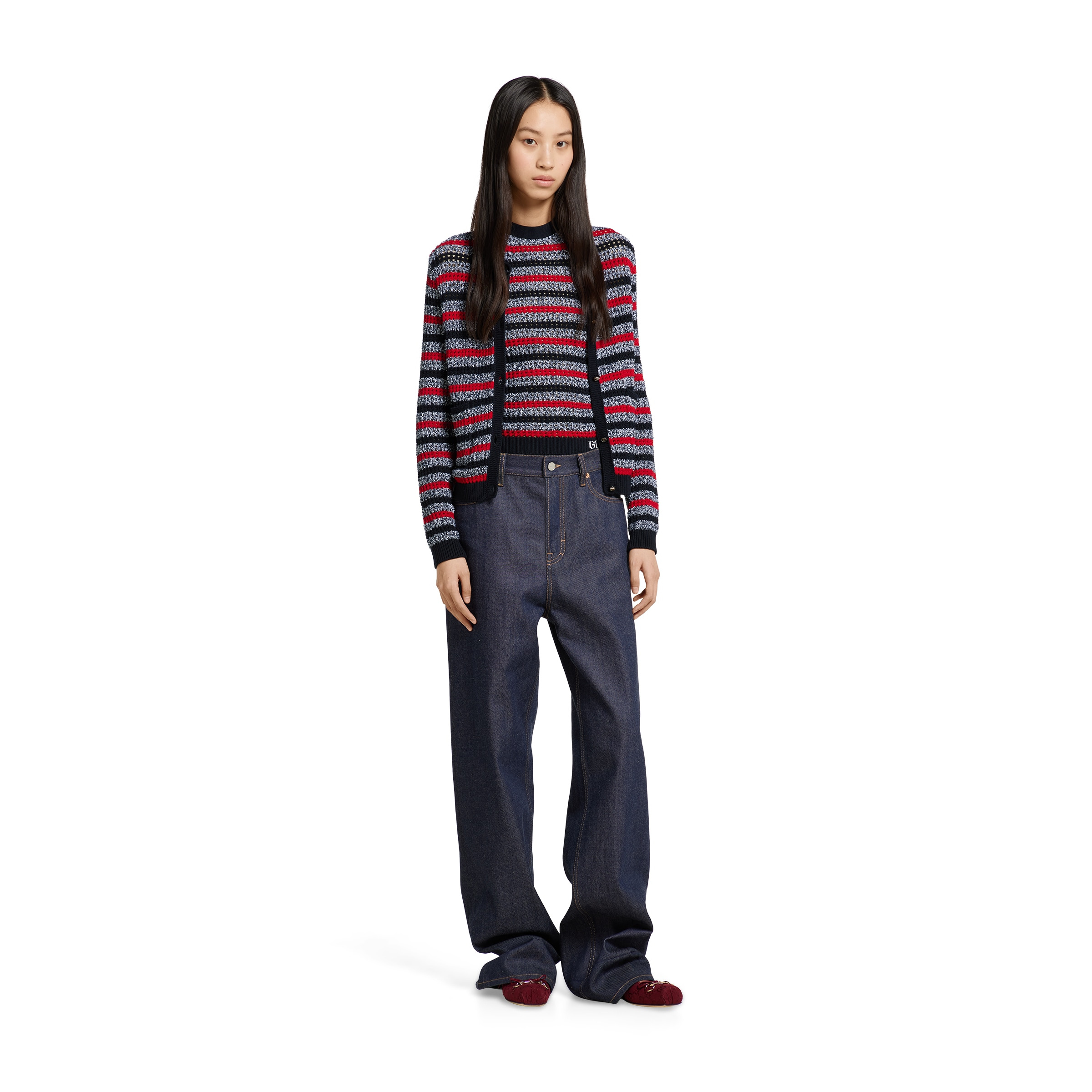 Striped cotton cardigan with intarsia - 2