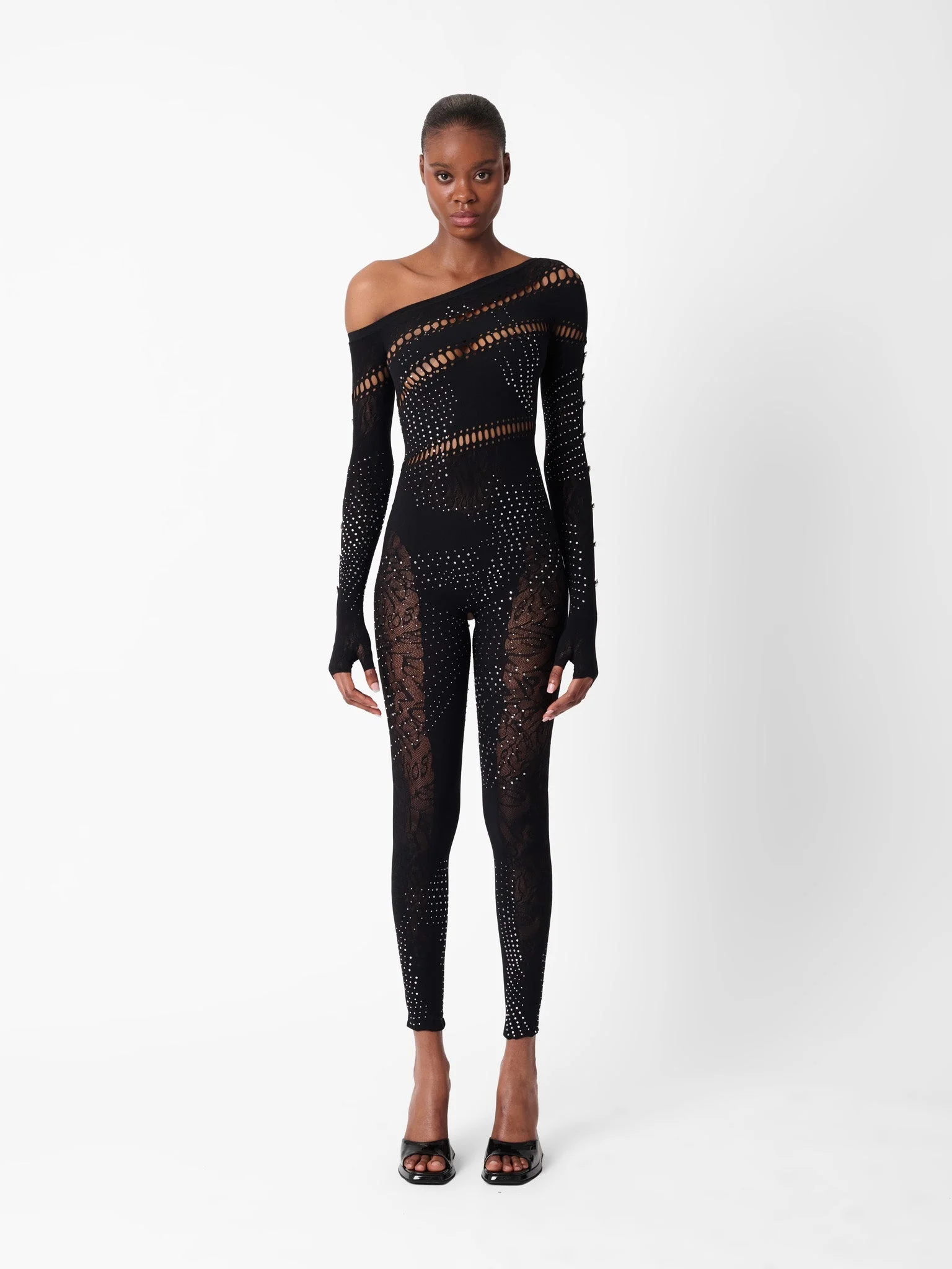 IVY LONG RHINESTONE JUMPSUIT BLACK - 1