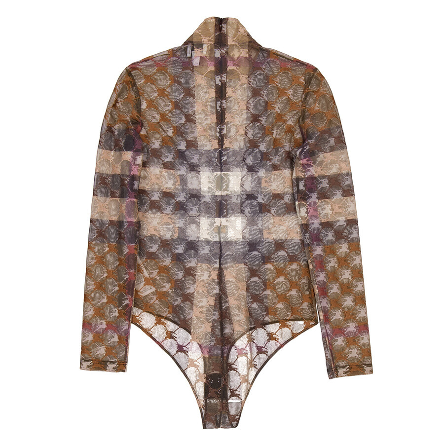 Burberry EKD Check Stretch Tulle Turtleneck Bodysuit - 2