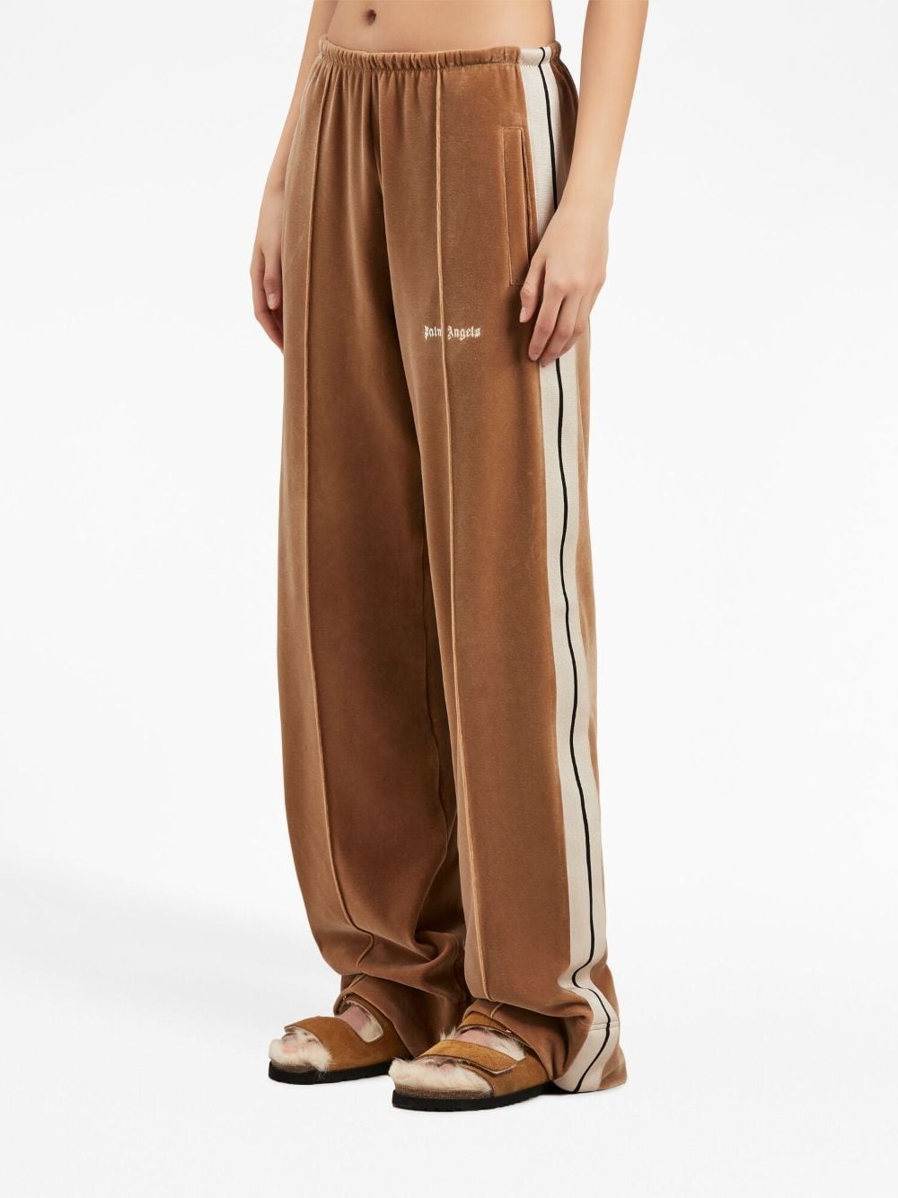 wide-leg velvet track pants - 4