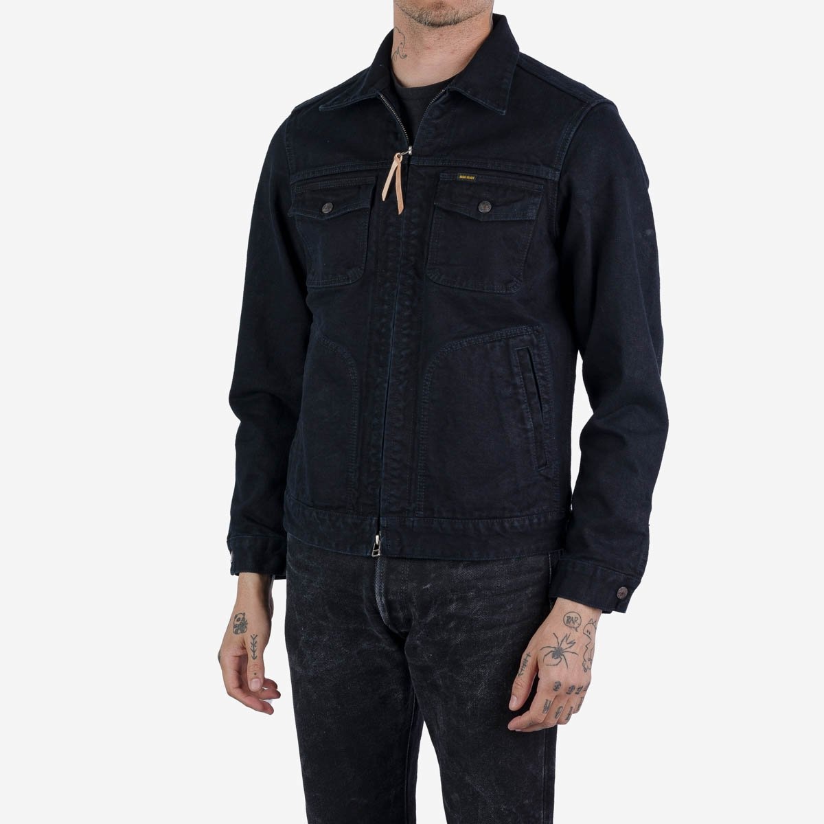 IHJ-123-OD 14oz Broken Twill Selvedge Denim Work Jacket - Indigo Overdyed Black - 3