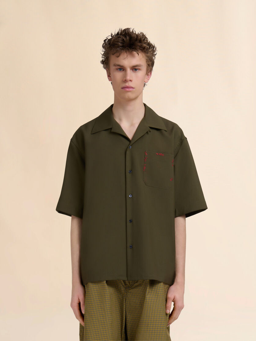 DEEP GREEN TROPICAL WOOL BOWLING SHIRT WITH MARNI MENDING - 2