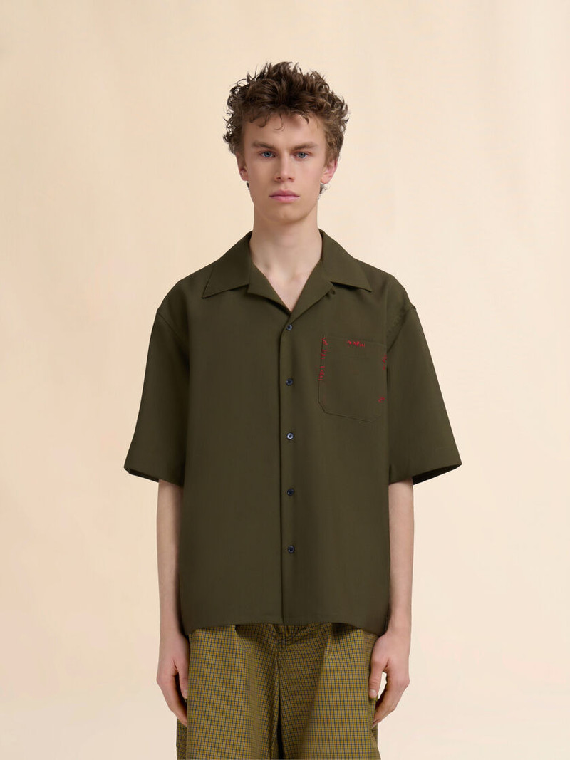 Marni DEEP GREEN TROPICAL WOOL BOWLING SHIRT WITH MARNI MENDING outlook