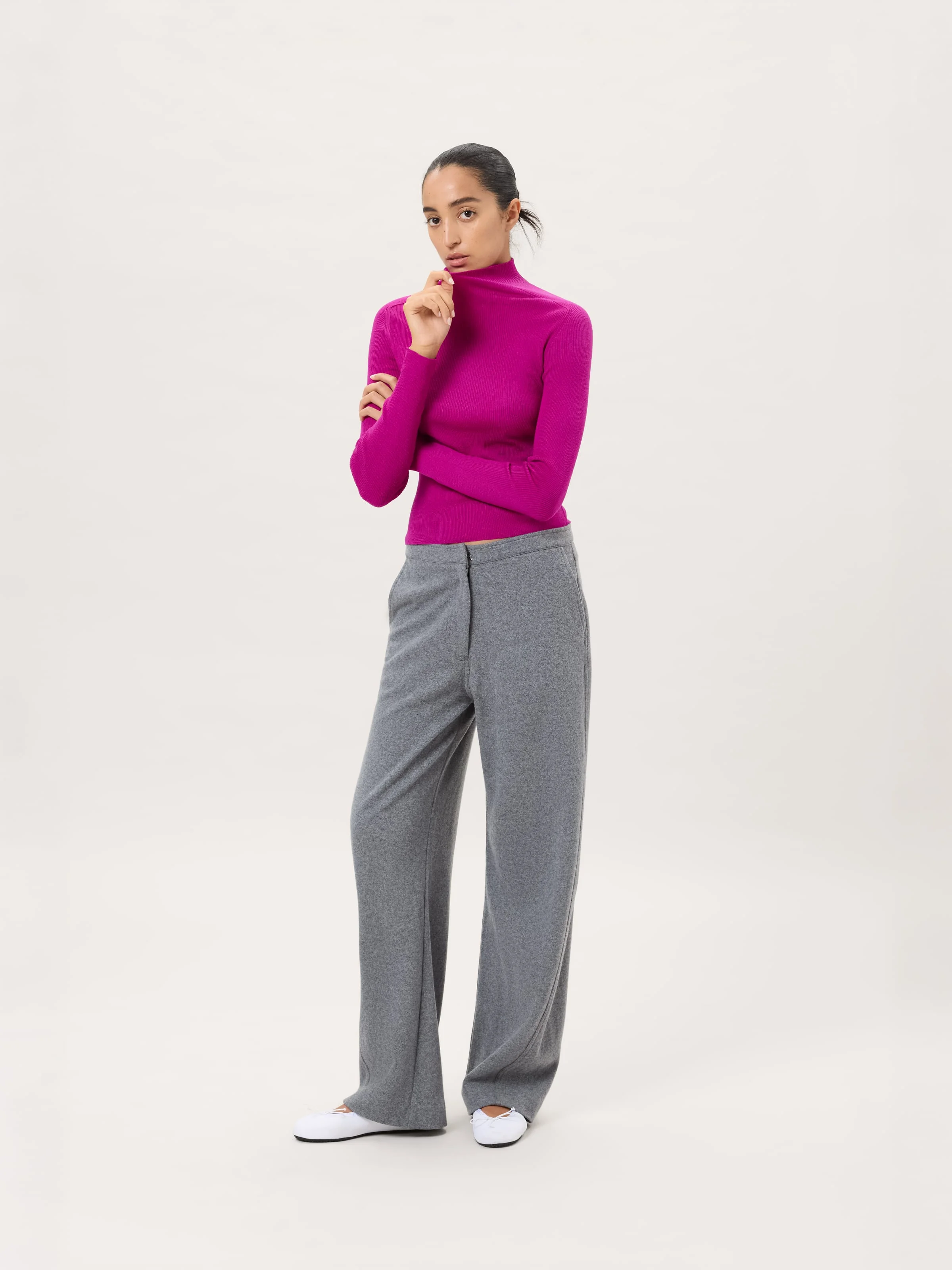 Womens Wool Jersey Trousers - Grey Marl - 1