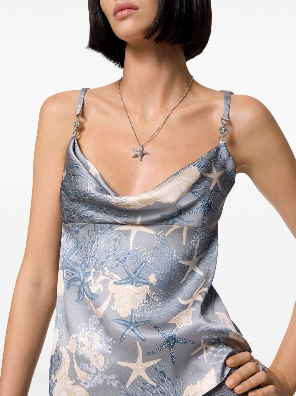 Barocco Sea cowl-neck silk top - 5
