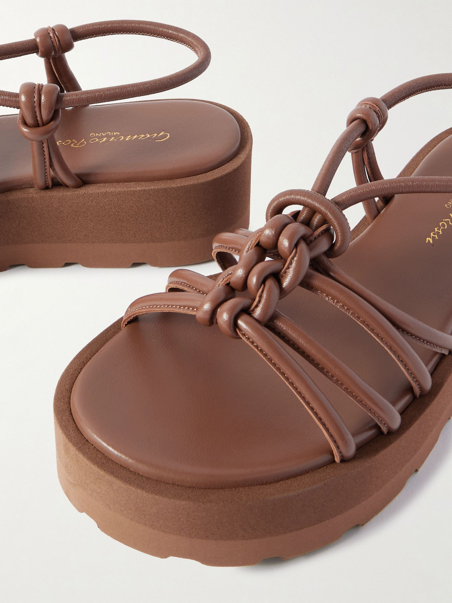 Hebe 45 knotted leather platform sandals Brown - 4