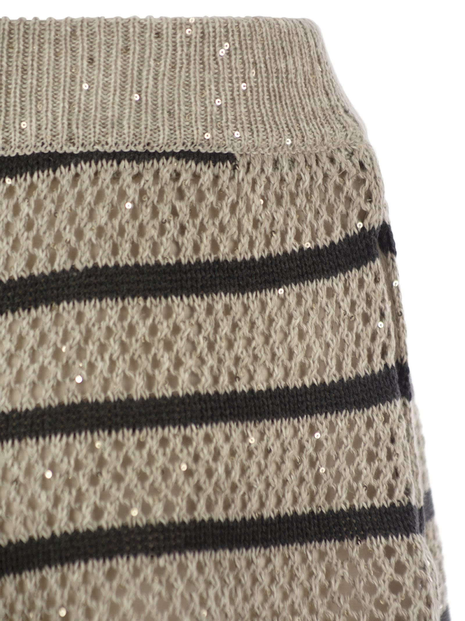 Brunello Cucinelli Women Dazzling Striped Net Linen Shorts - 4