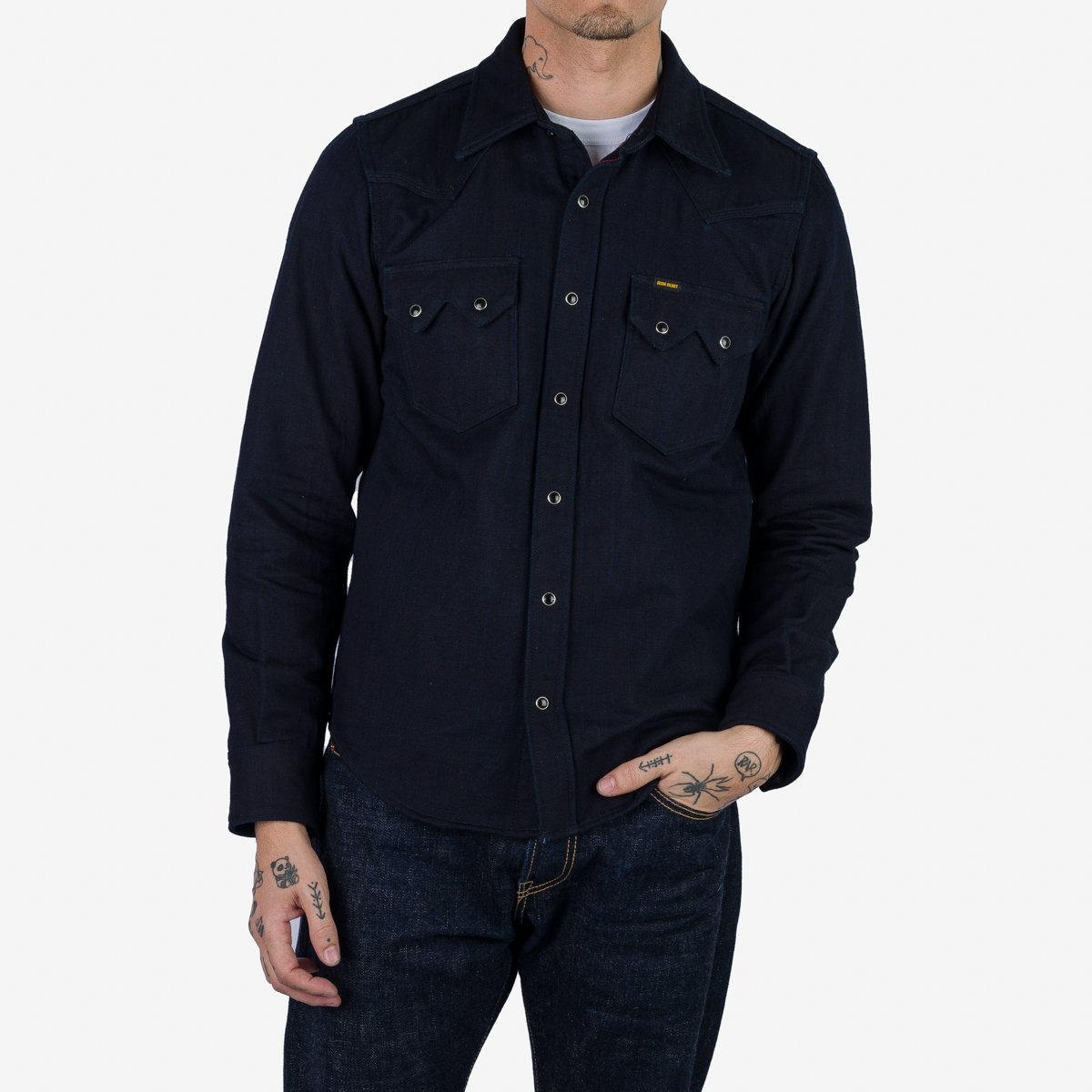 IHSH-368-IND 14oz Double Cloth Western Shirt - Indigo - 3