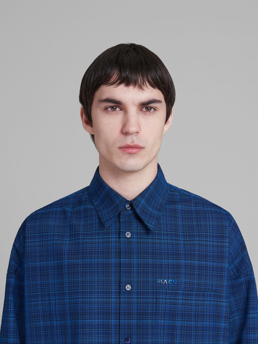 BLUE SHIRT IN CHECKED LIGHT WOOL - 4