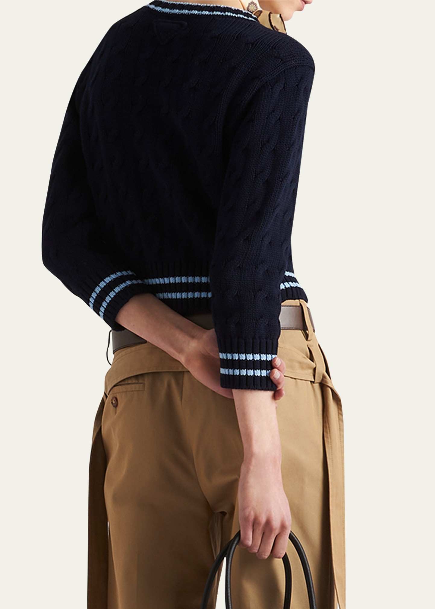 Cropped Cotton Cable-Knit Sweater - 3