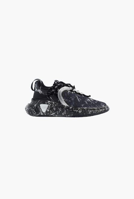 Black leather and mesh marble print B-Runner sneakers - 1