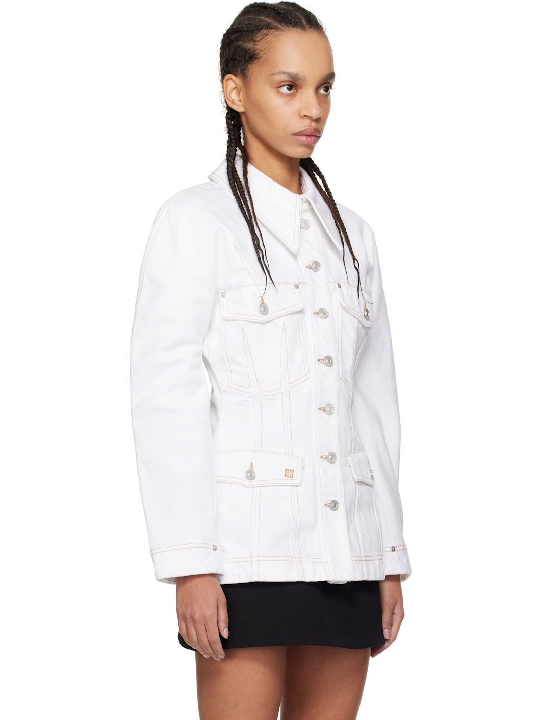 White O Shaped Sleeves Denim Jacket - 2