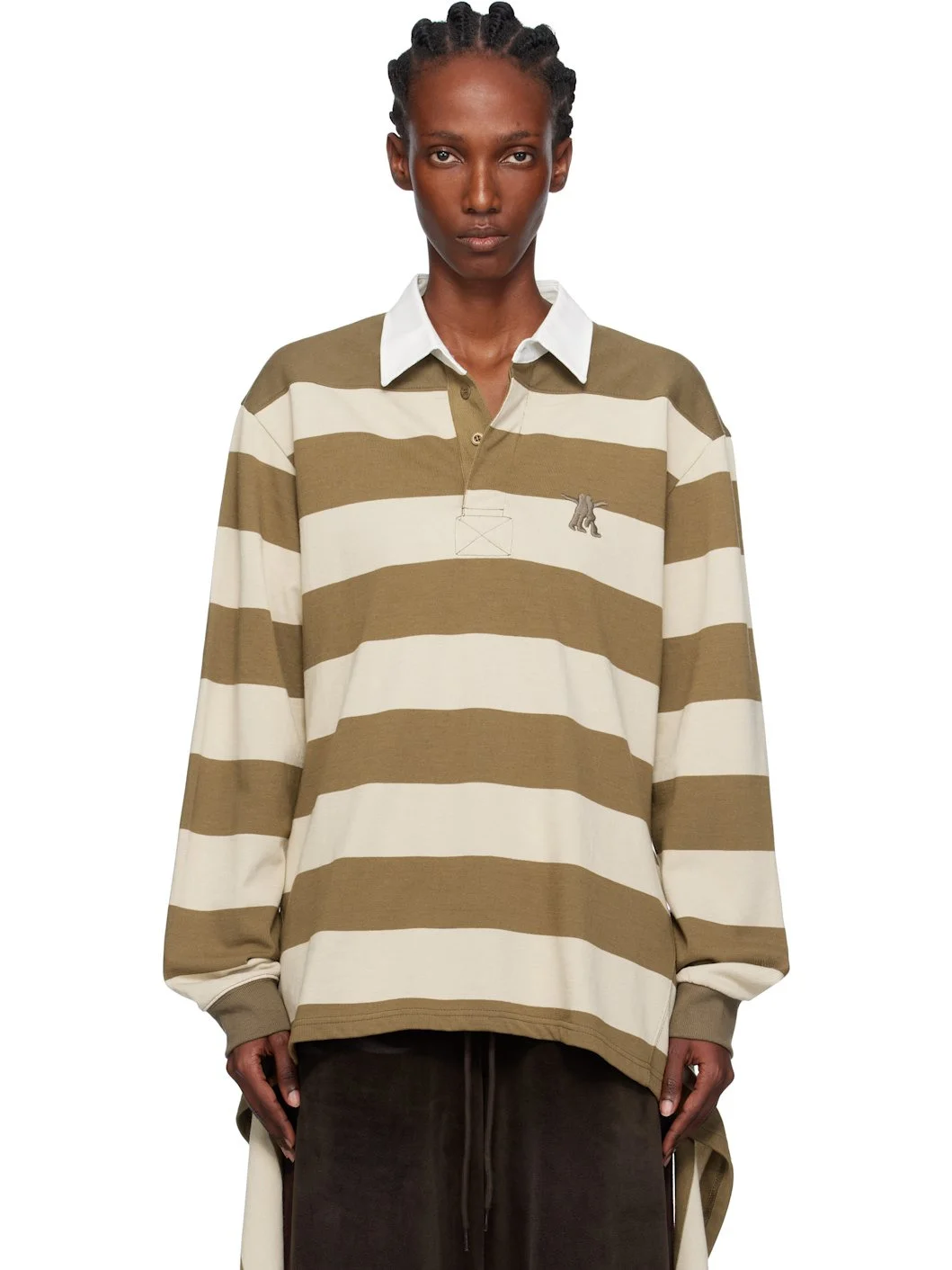 Beige Stripe Trim Rugby Polo - 1