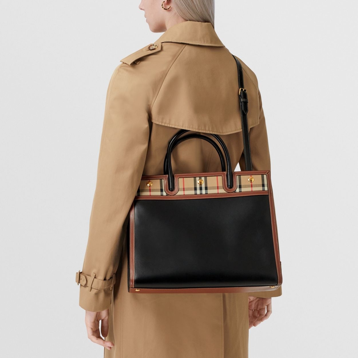 Medium Leather and Vintage Check Two-handle Title Bag - 9