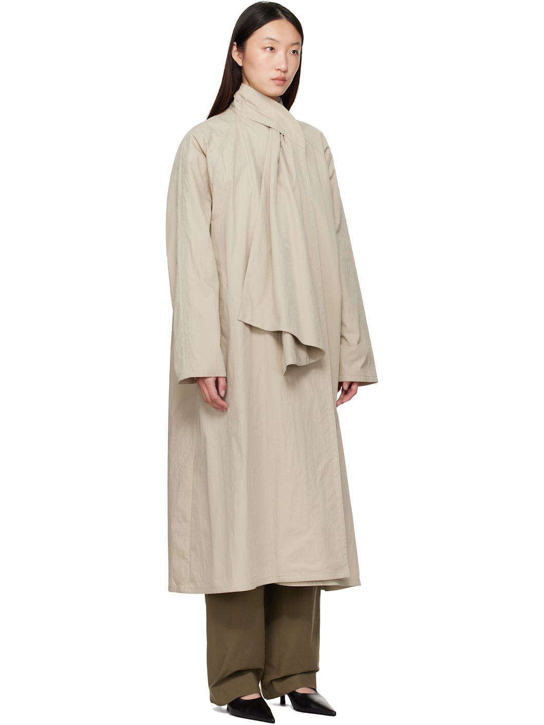 Beige Scarf Trench Coat - 2