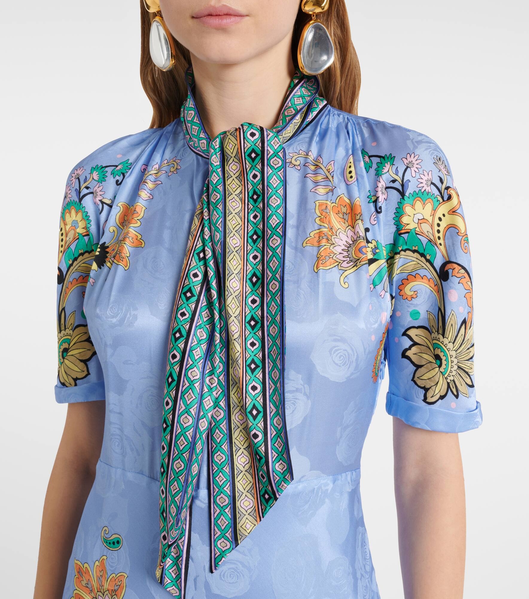 Paisley satin midi dress - 4