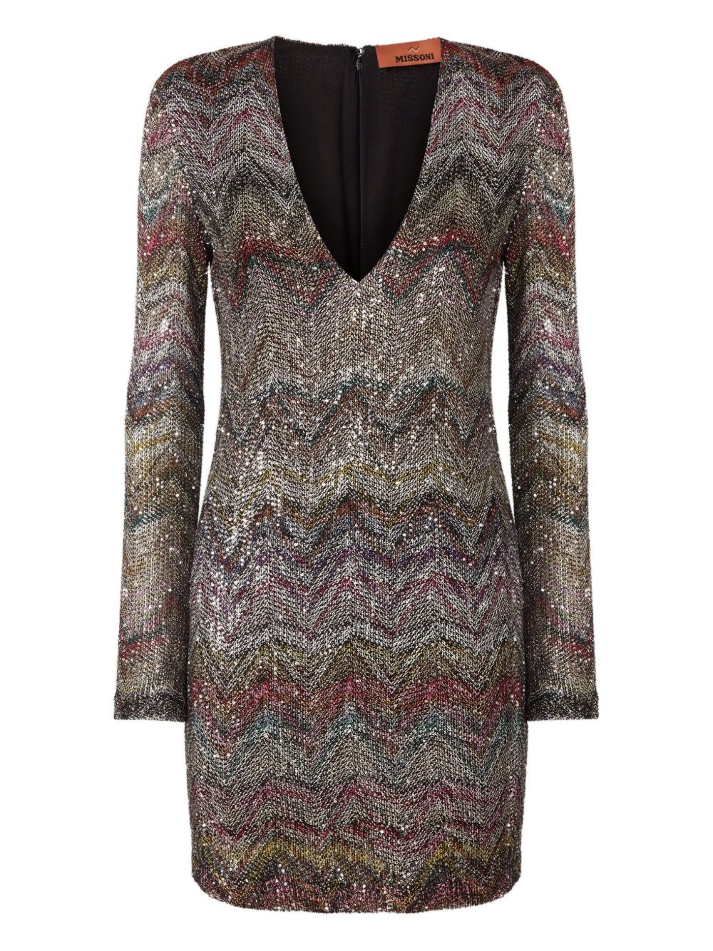 sequin-embellishment zigzag-pattern mini dress - 1