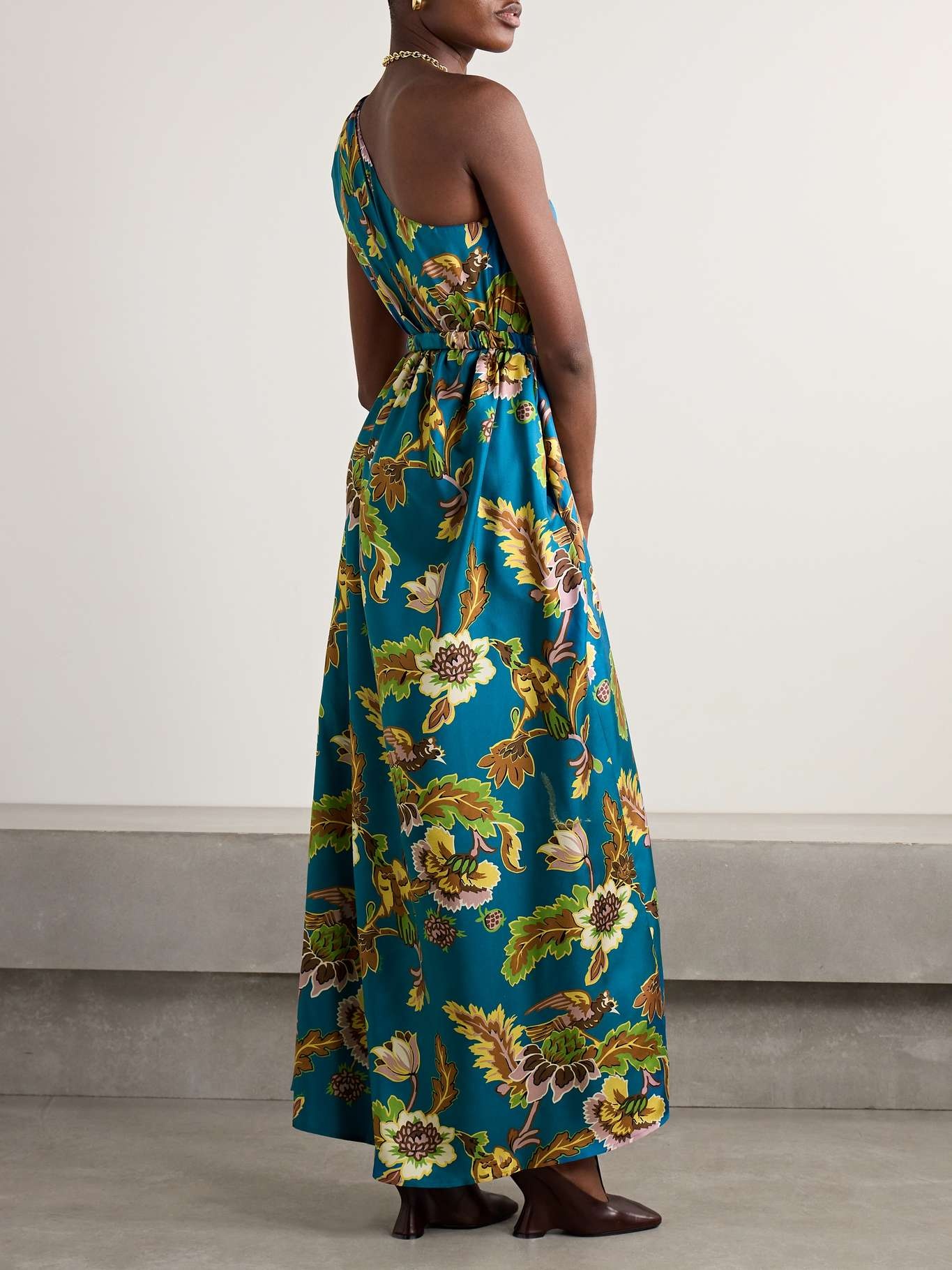 Roy one-shoulder printed silk-twill maxi dress Green - 3