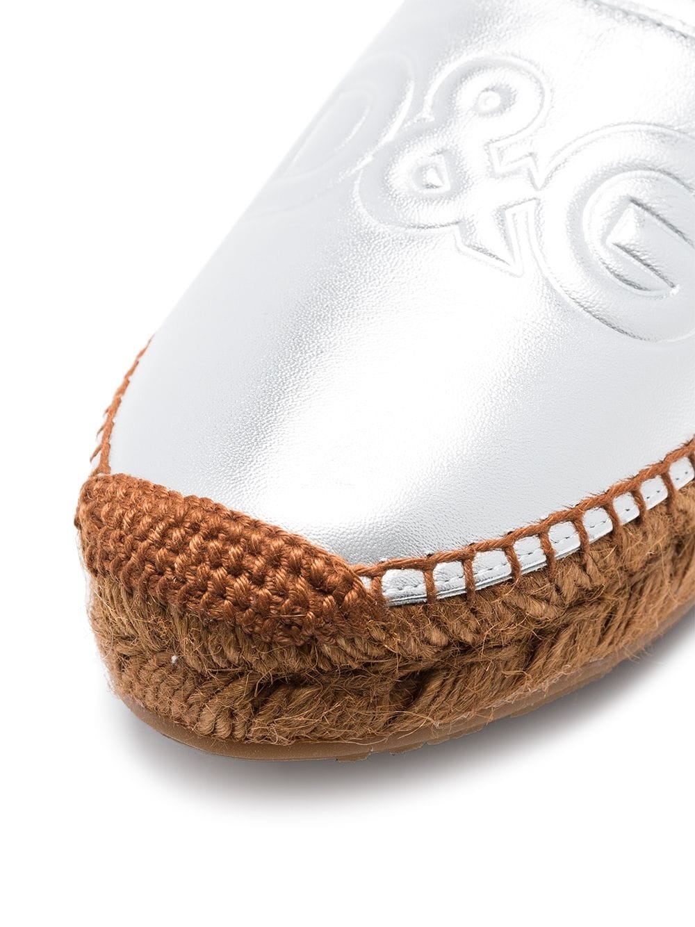 Metallic silver Logo Embossed Leather Esapdrilles - 5