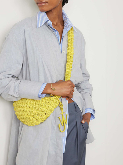 JW Anderson Popcorn leather-trimmed crocheted cotton shoulder bag outlook