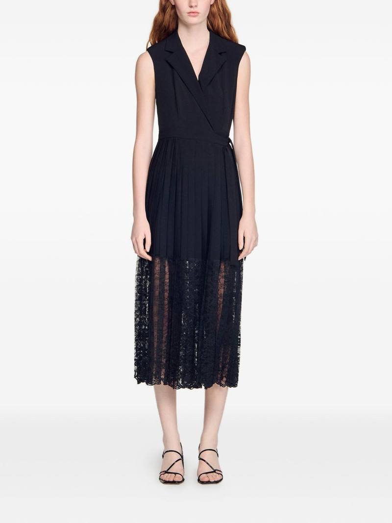 Sandro pleated lace midi dress outlook
