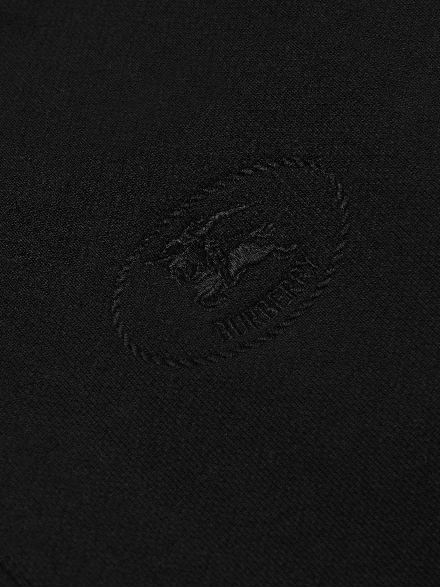Jacquard-Knit Trimmed Logo-Embroidered Cotton-Jersey Half-Zip Polo Shirt Black - 4