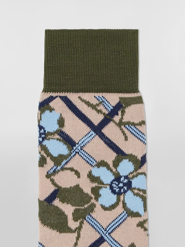 BROWN FLORAL COTTON AND NYLON JACQUARD SOCK - 3