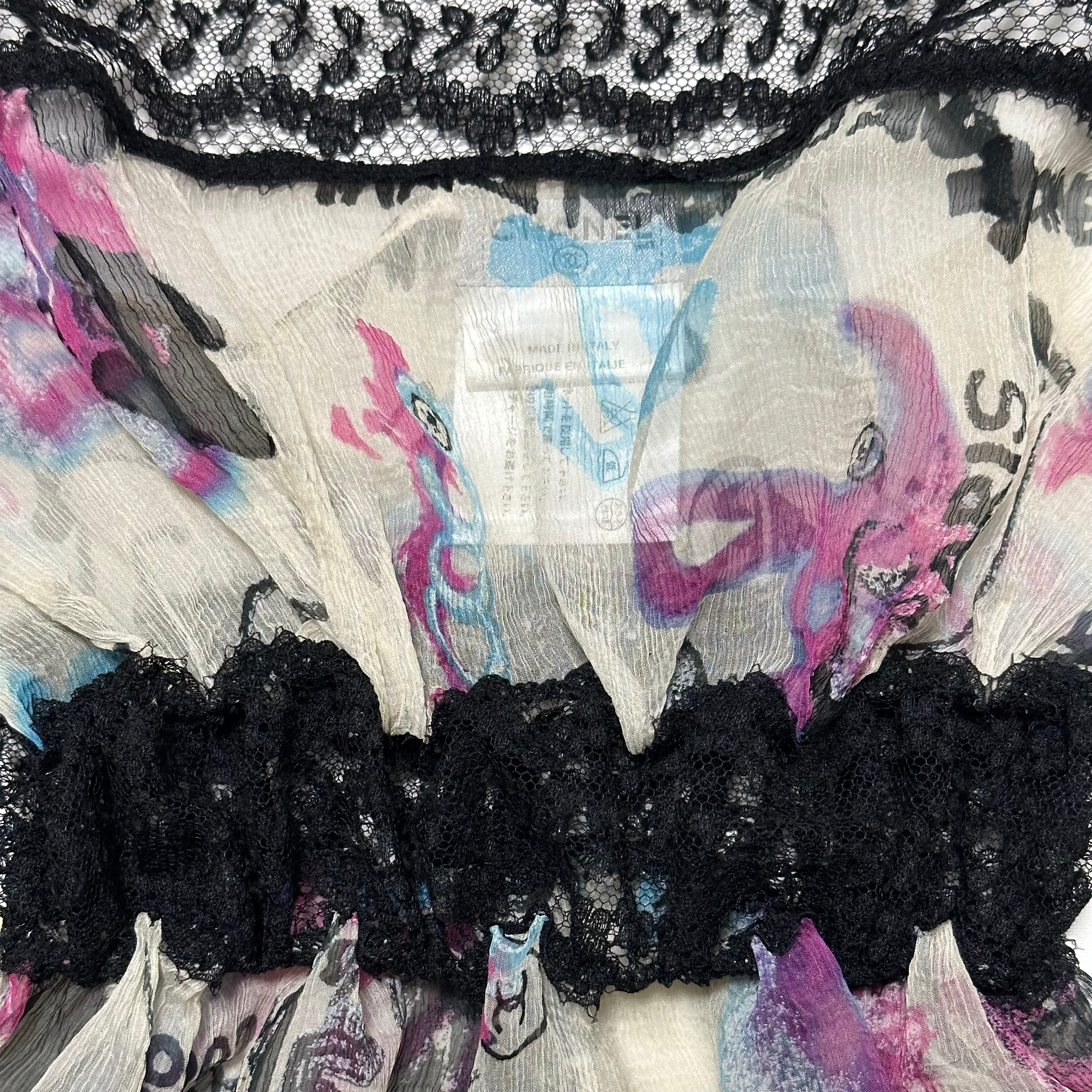 CHANEL Resort 2007 Graffiti Print Lace Trim Camisole - 3