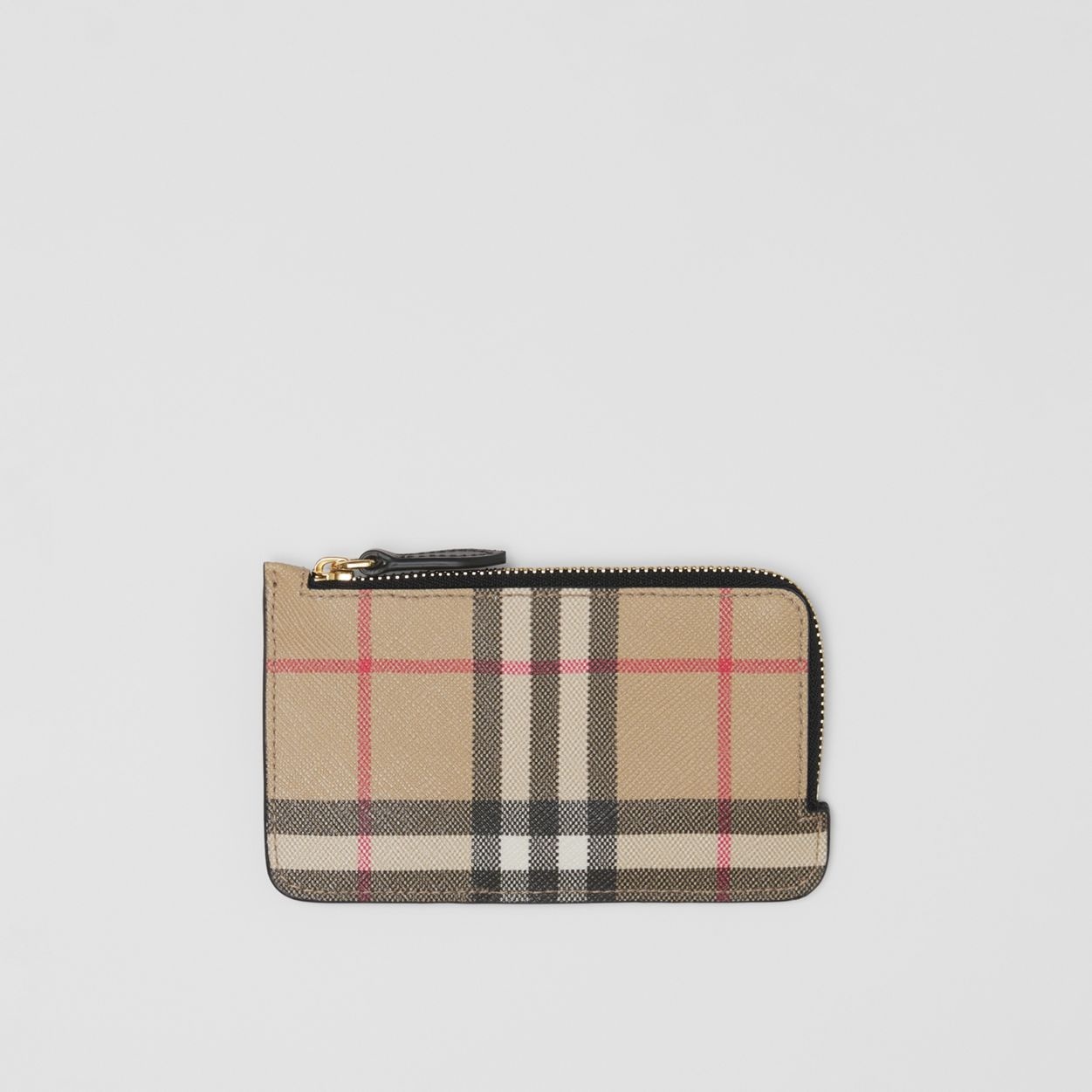 Vintage Check and Leather Zip Card Case - 1