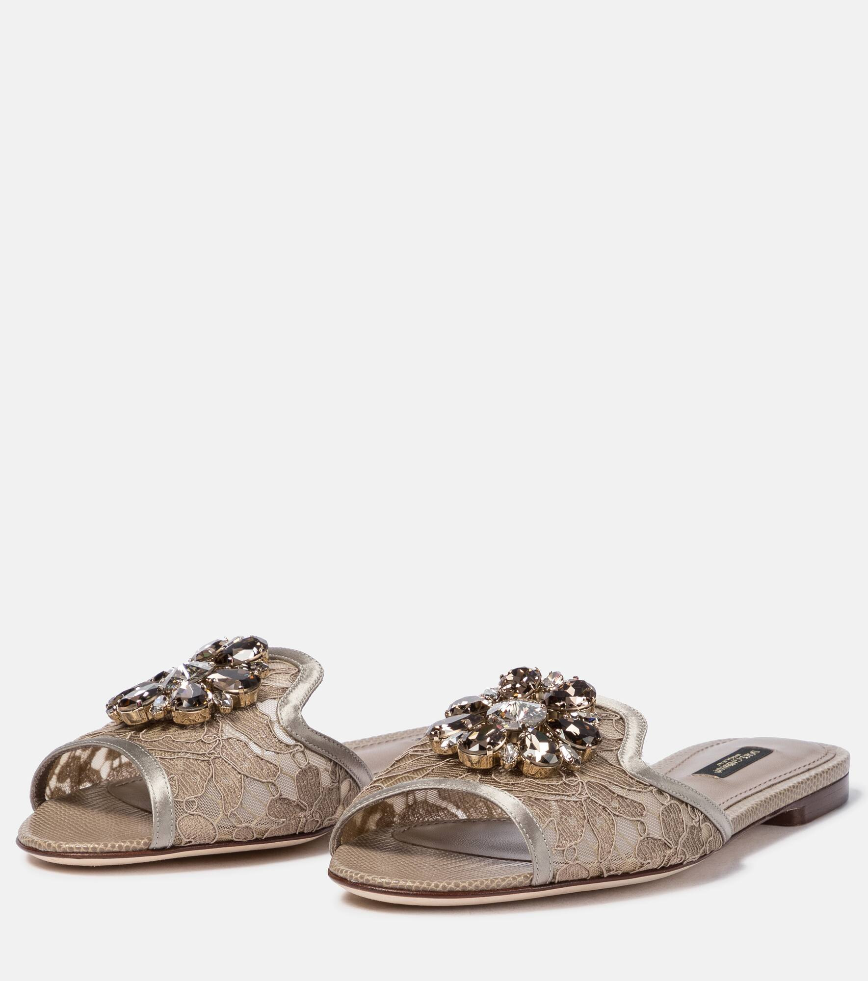 Bianca embellished lace slides - 5