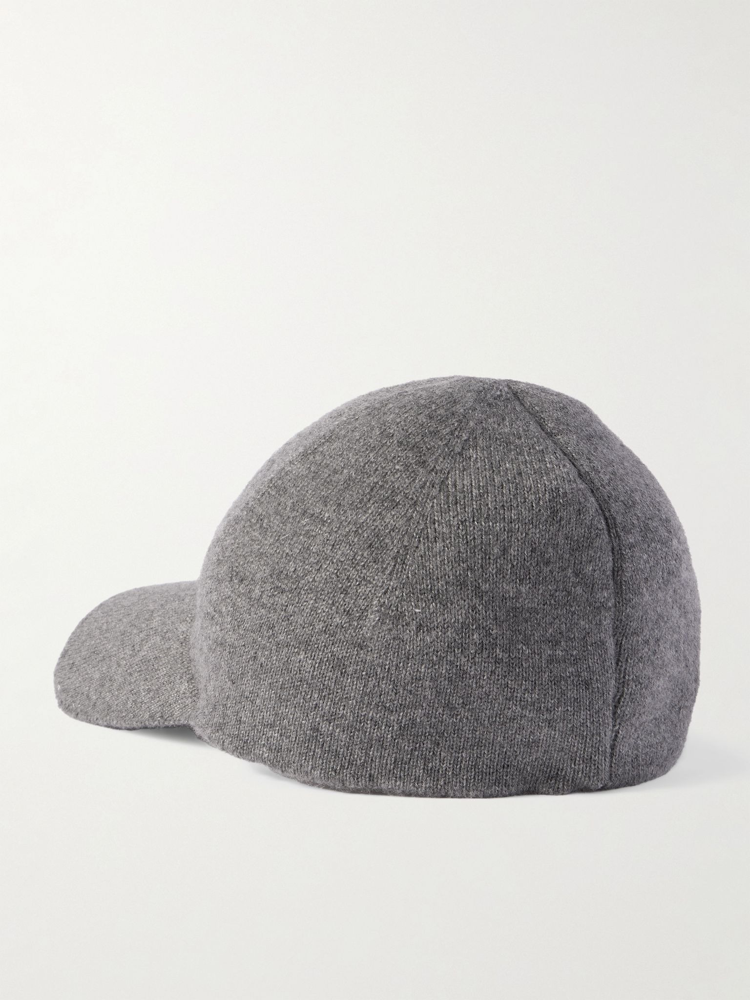 Logo-Embroidered Ribbed Cashmere Baseball Cap Gray - 3