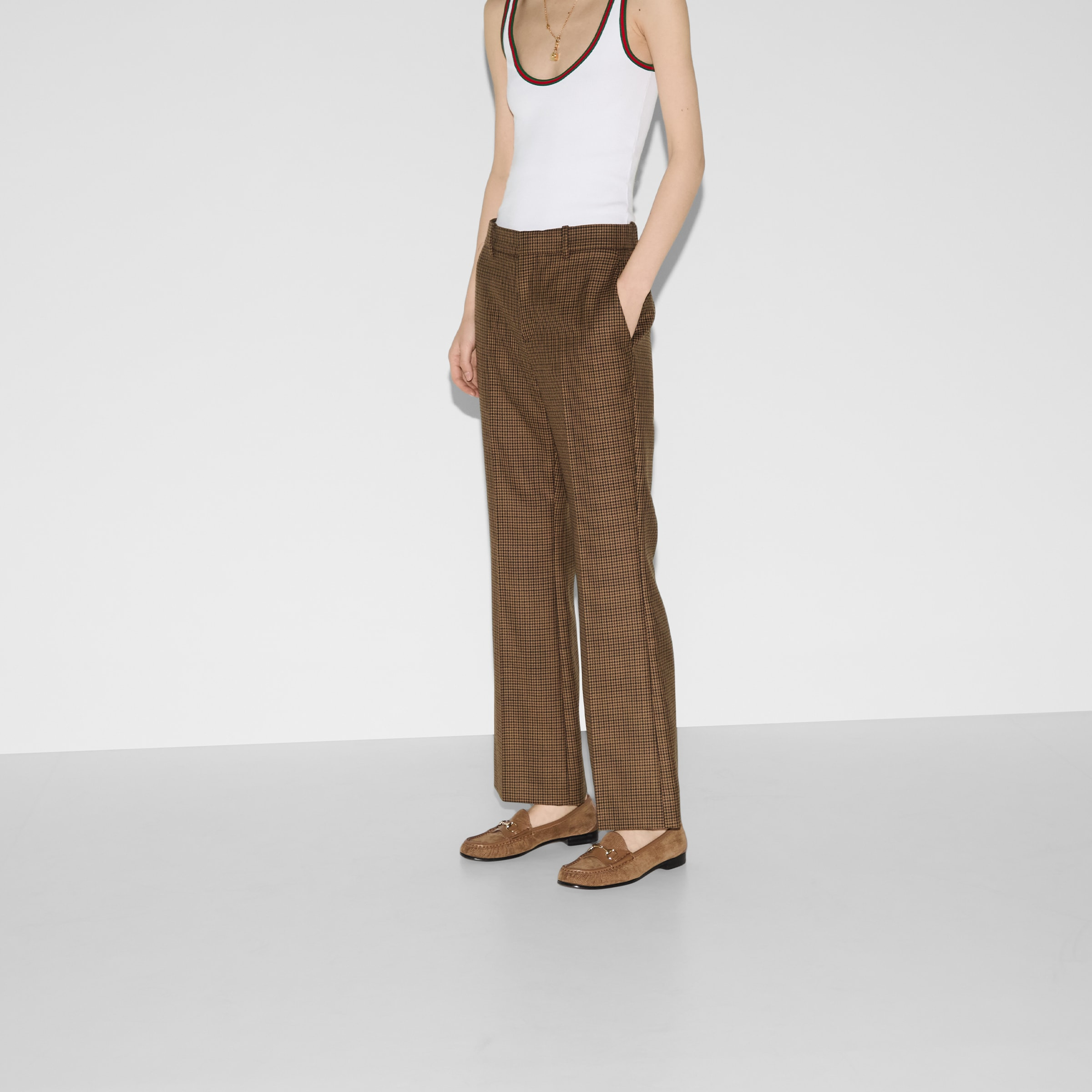 Embroidered houndstooth wool pants - 3